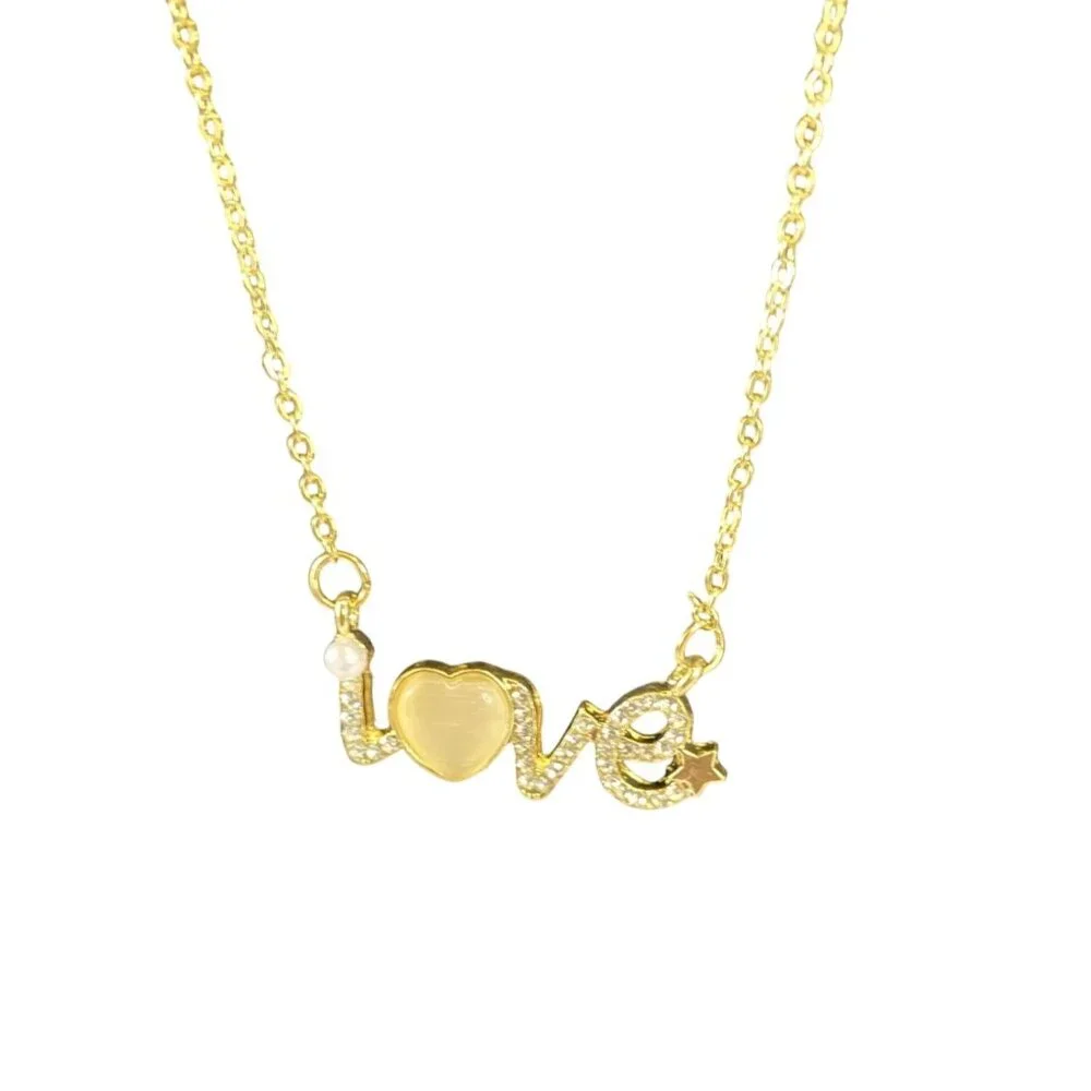 Bedazzled Love Letter Pendant Necklace Womens Gold‎ Tone Rhinestone Gemstones